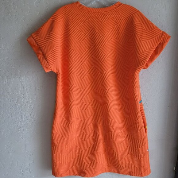 Orange Textured Short Sleeve Dress With Sequin Stripes Large - Picture 3 of 5